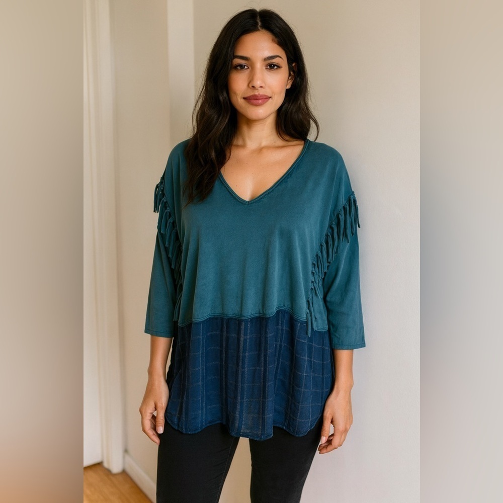 Free People 100% Cotton Women’s Teal Blue Blouse Top Women’s Size S Boho